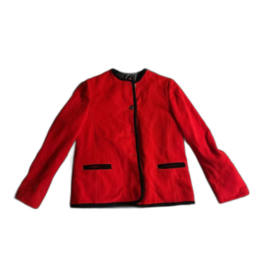 Vintage Red TrachtenMode Jacket with Black Trim Trachten Österreich